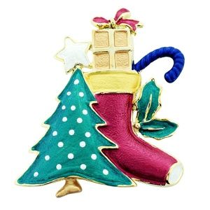Christmas Tree Stocking Gift Box Pin Brooch